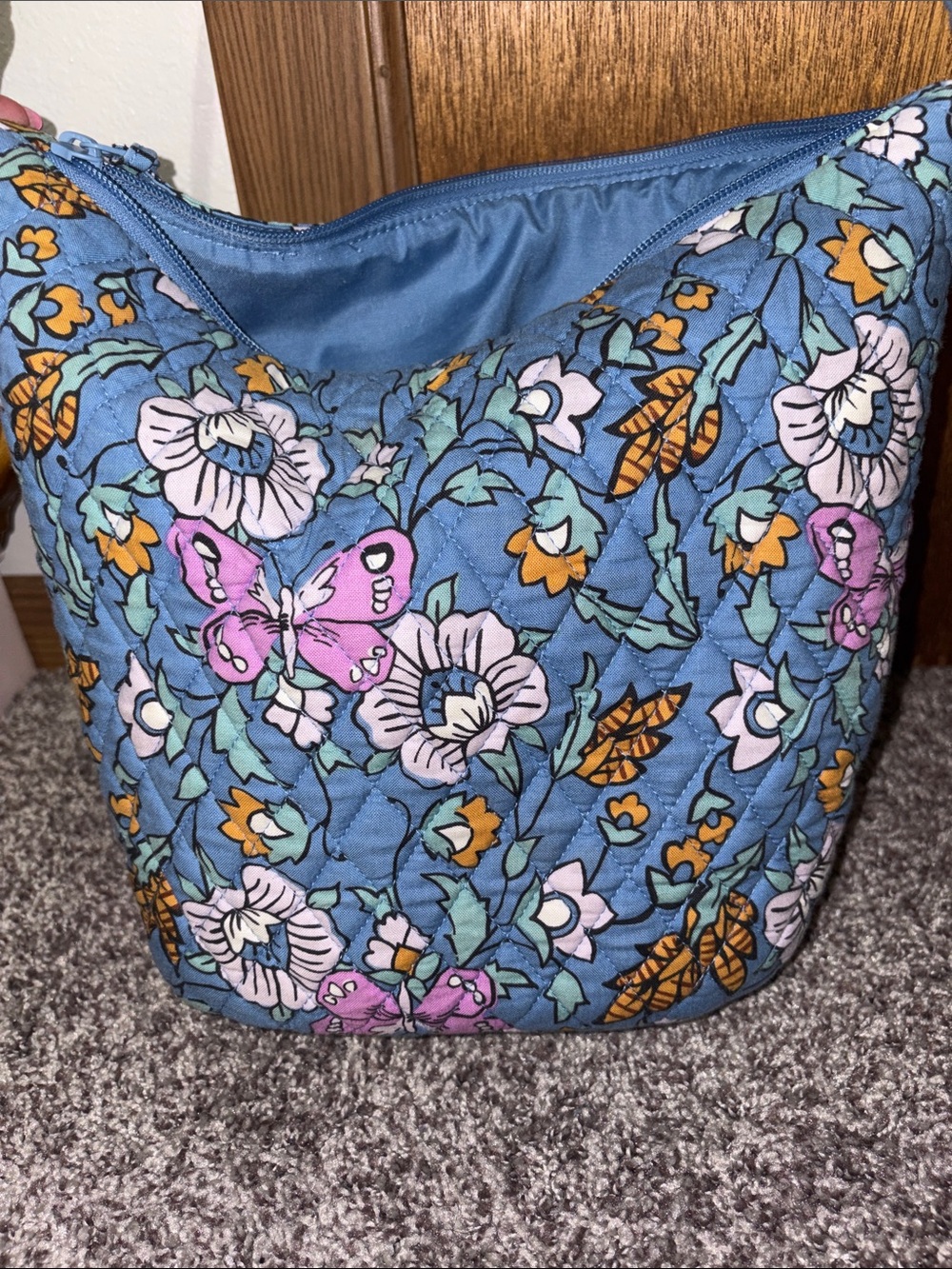 Vera Bradley Purple butterfly print zip up shoulder bag - Picture 3 of 5
